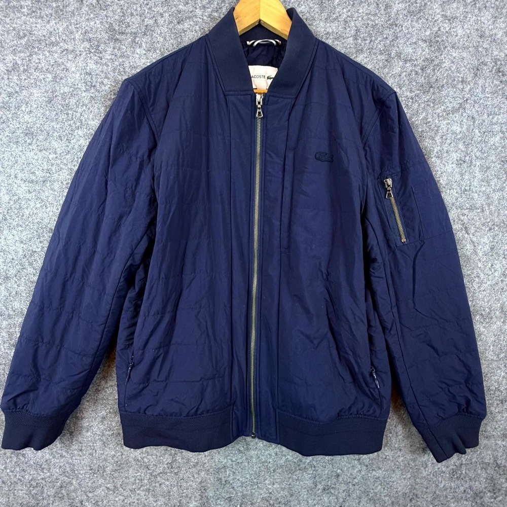 Lacoste Bomber Jacket Mens Large Preppy Classic Blue Long Sleeve Lined Full Zip